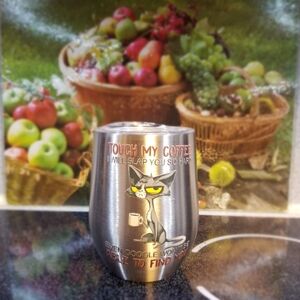 Touch My Coffee ... Scary Cat Wine Tumbler CC Customized NWOB